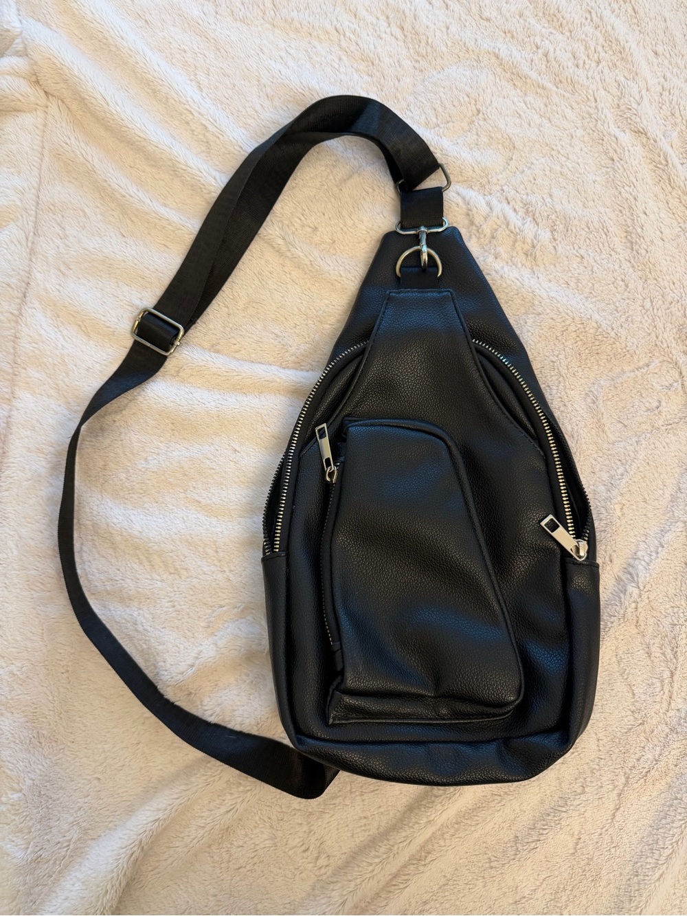 Men's Black Leather-Look Sling Belt Bag